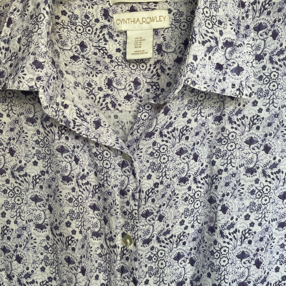 Cynthia Rowley Women’s Linen Shirt with Purple Floral Design